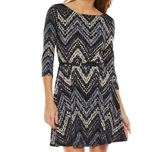 LILY ROSE Warm Up To Fall 3/4 Sleeve Scoop Back Knit Skater Mini Dress size M